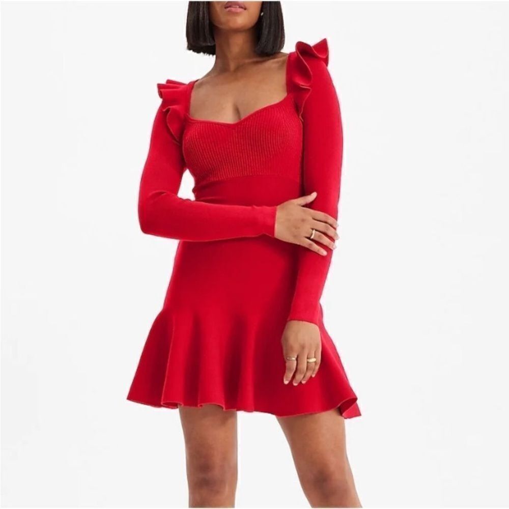 Express Vibrant Red Long Sleeve Dress, S